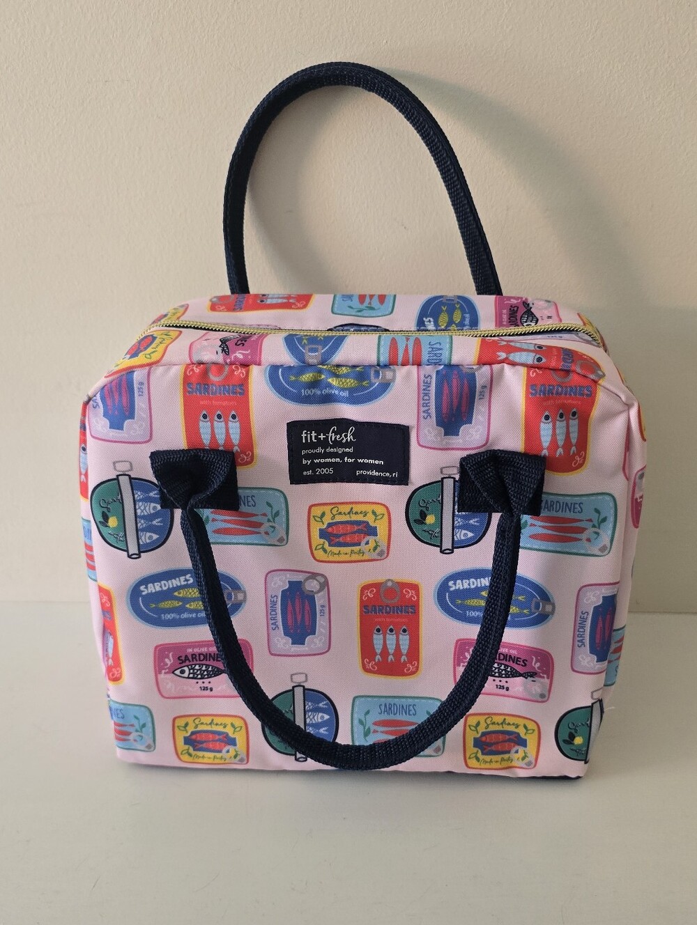 Fit + Fresh Pink Sardine Print Lunch Bag Tote